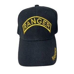 Ranger  Adjustable Black Gold Embroidered Ball Cap NWT Acrylic Hoop & Loop